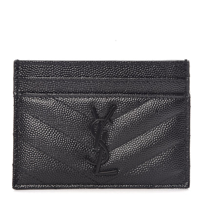 Saint Laurent Grain De Poudre Matelasse Chevron Monogram Credit Card Case Black 1 of 8