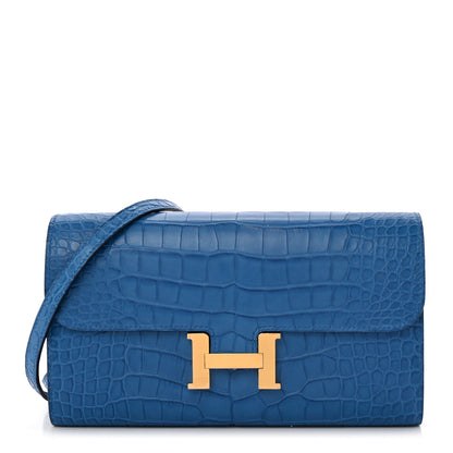 Hermes Matte Alligator Constance Long Wallet To Go Bleu Zellige 1 of 13