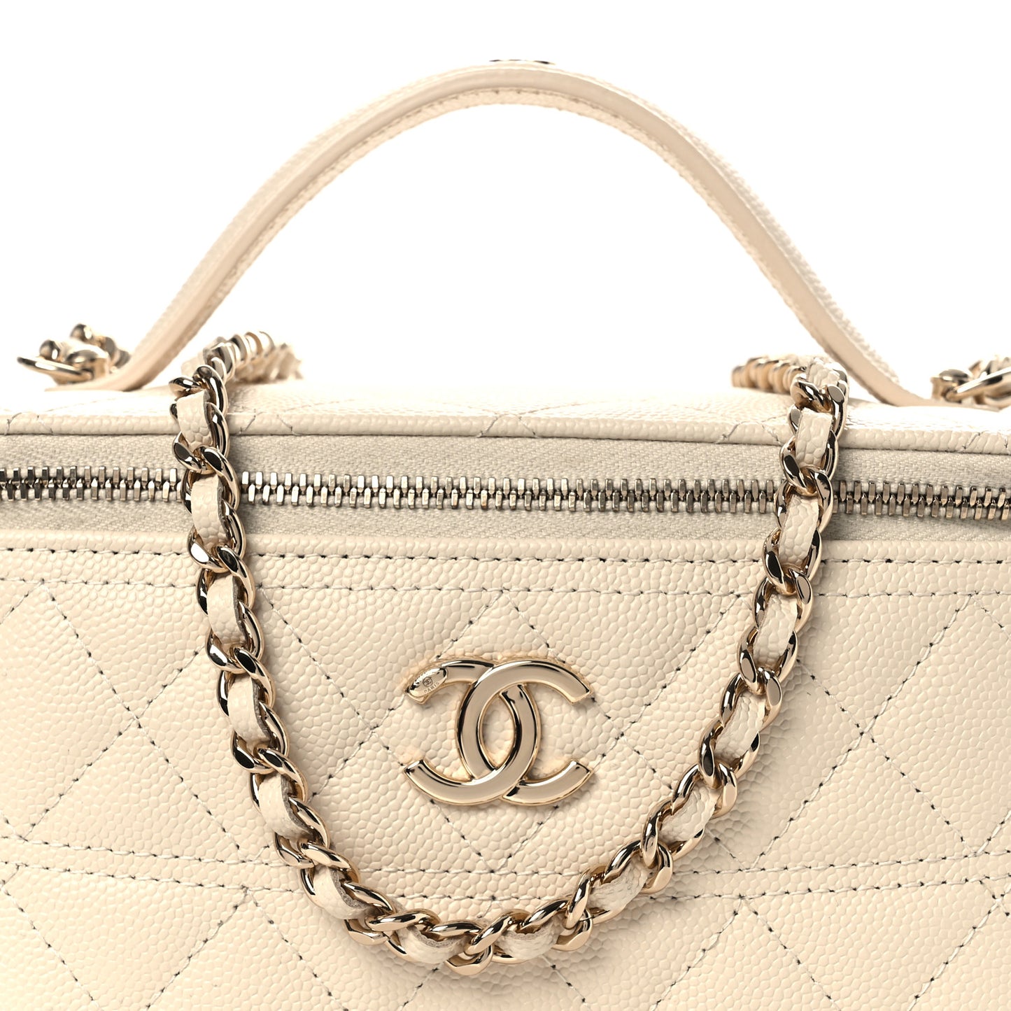 Caviar Quilted Trendy Handle Mini Vanity Ecru