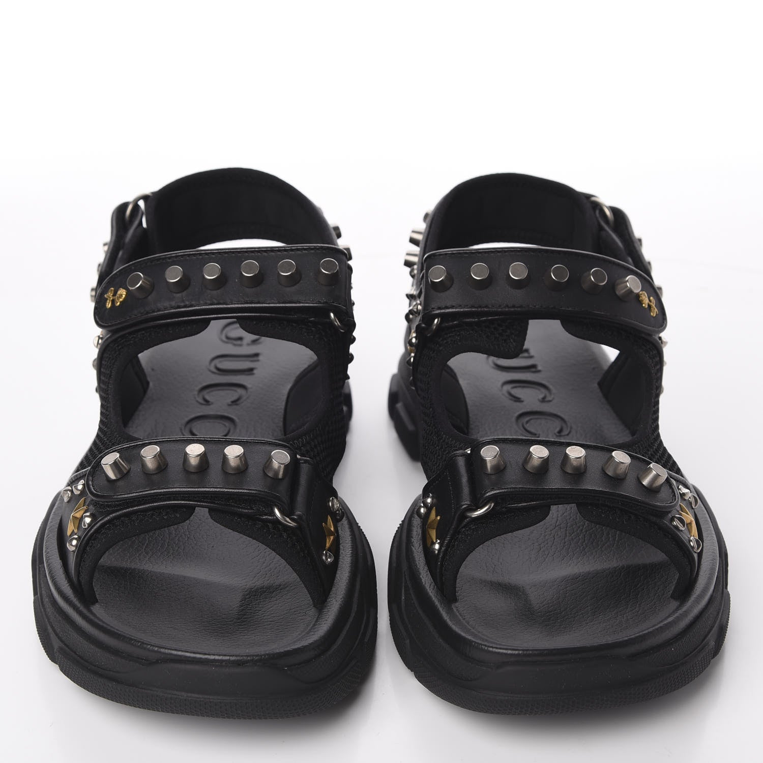 Gucci Nappa Mesh Studded Mens Aguru Sandals 11 Black 5 of 11