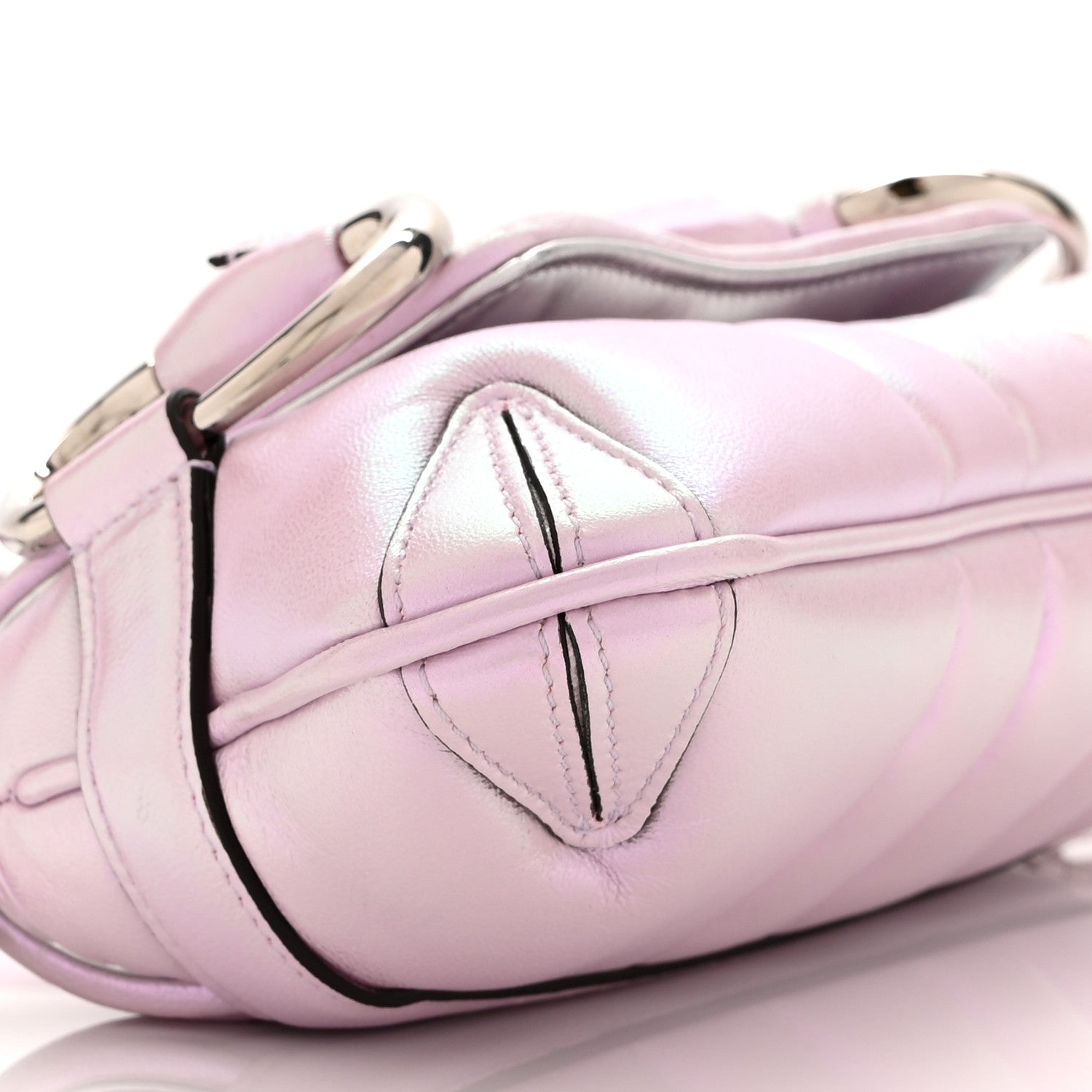 Gucci Iridescent Nappa Vertical Matelasse Small Maxi Horsebit Chain Shoulder Bag Escape Pink 9 of 10