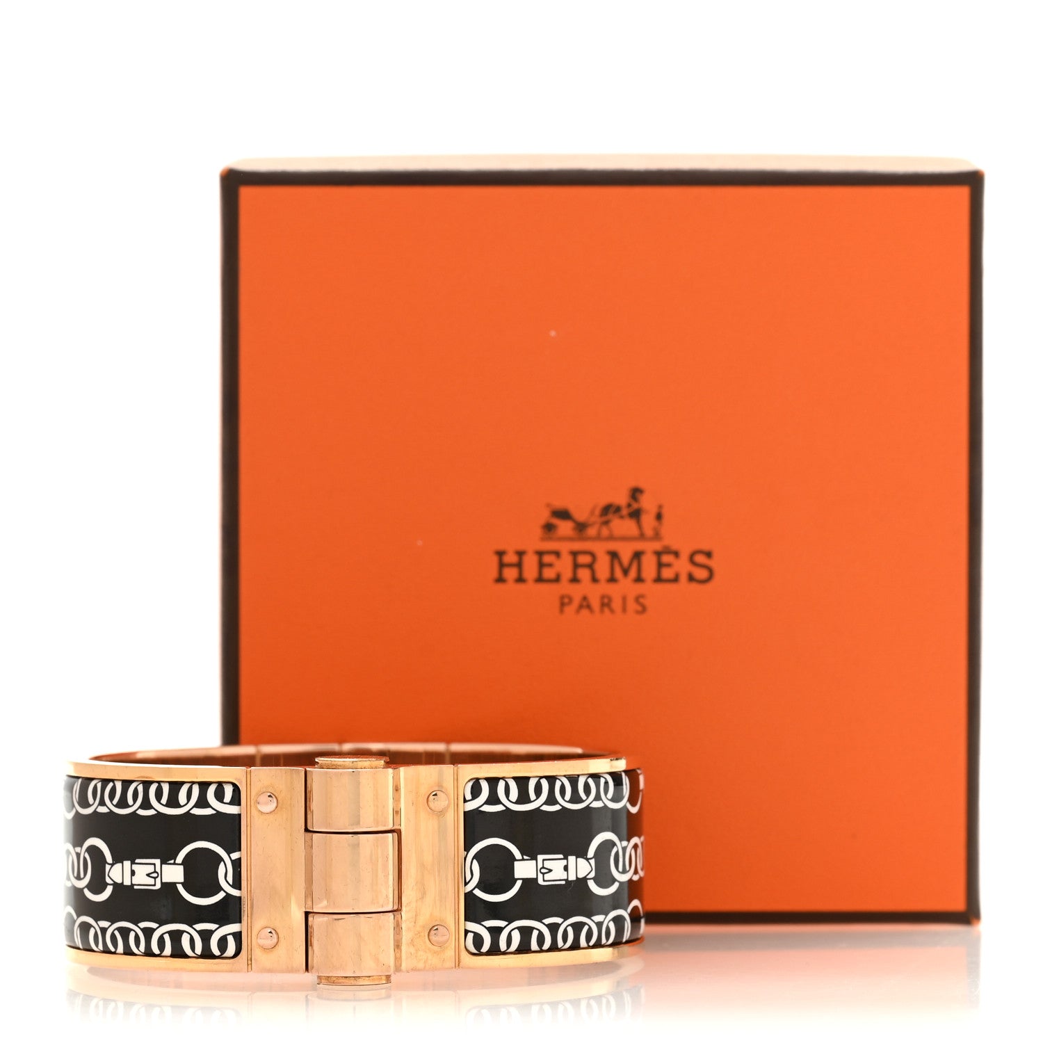 Hermes Enamel Printed Wide Balades Equestres Positif Negatif Hinged Bracelet S Black 5 of 5