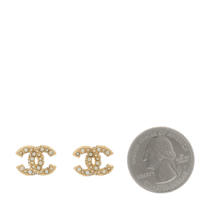 Chanel Metal Graduated Pearl Crystal CC Earrings Light Gold 2 of 5