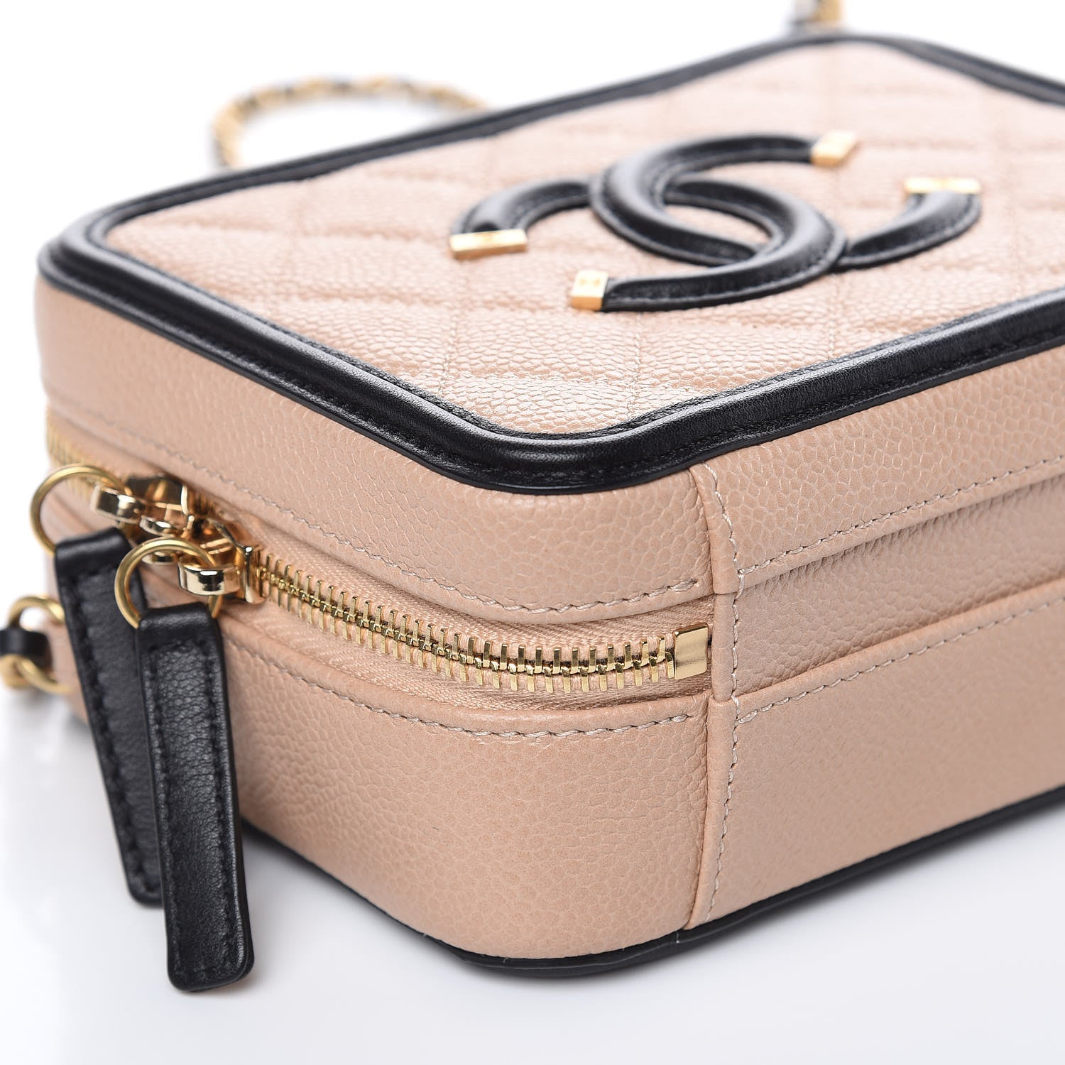 Chanel Caviar Quilted Small CC Filigree Vanity Case Beige Black 9 of 12