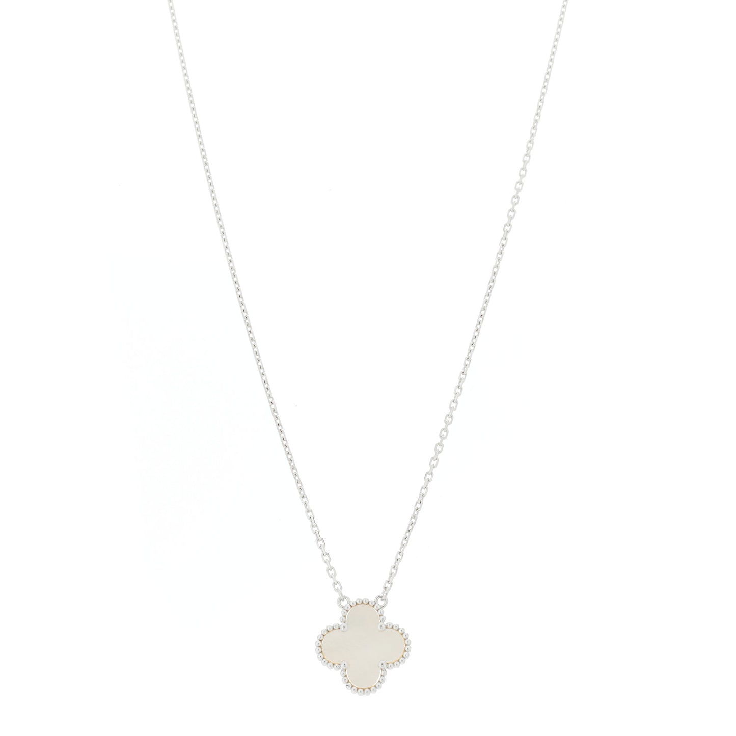 18K White Gold Mother Of Pearl Vintage Alhambra Pendant Necklace
