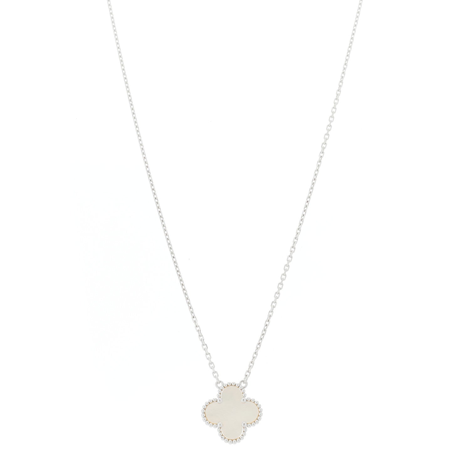 Van Cleef & Arpels 18K White Gold Mother Of Pearl Vintage Alhambra Pendant Necklace 1 of 6