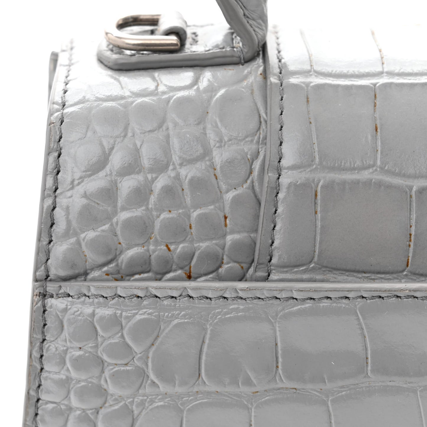 Shiny Calfskin Crocodile Embossed Small Hourglass Top Handle Bag Steel Grey