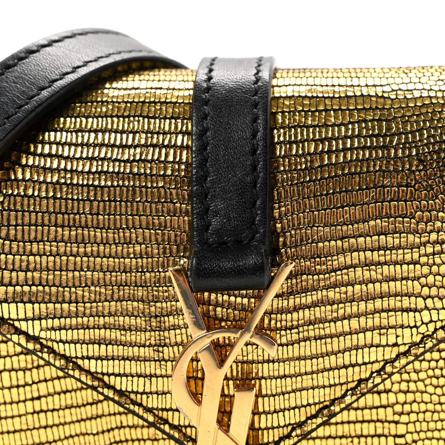 Saint Laurent Calfskin Lizard Embossed Monogram Chain Mini Candy Crossbody Gold 6 of 8