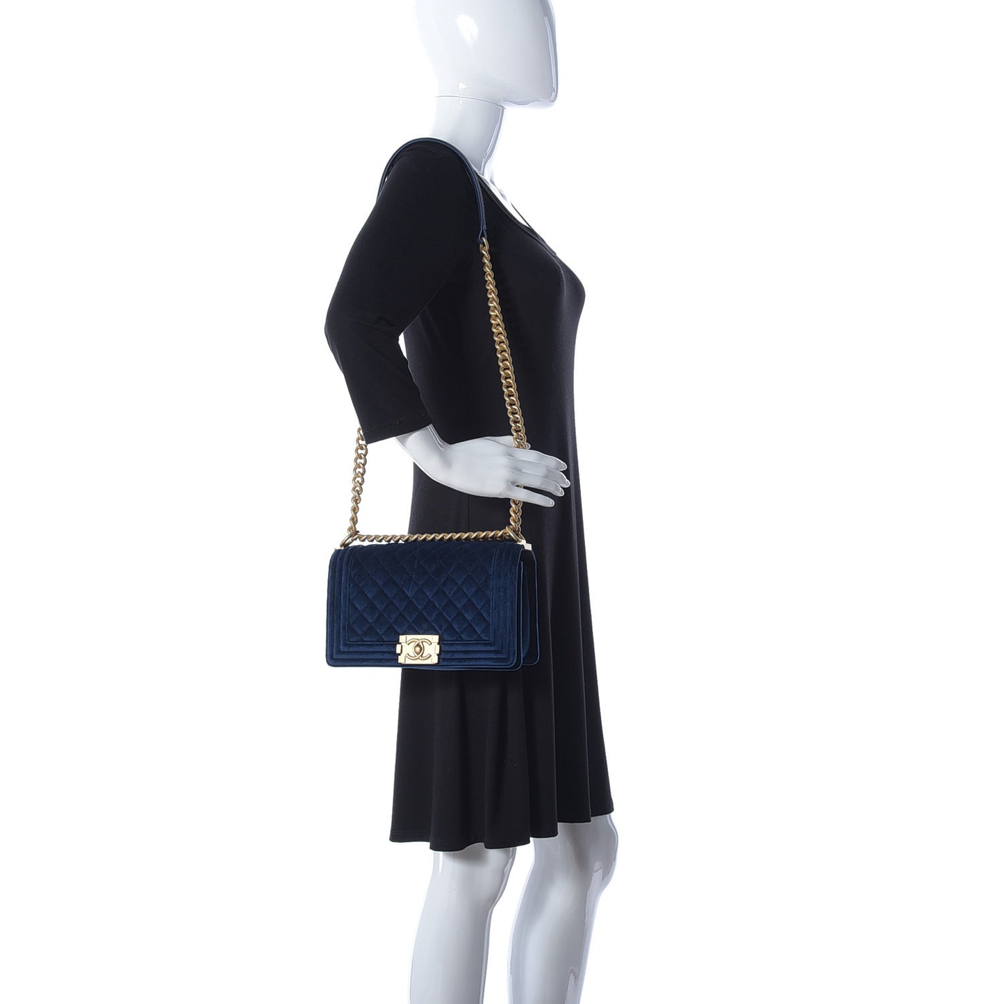 Velvet Quilted Medium Boy Flap Dark Blue