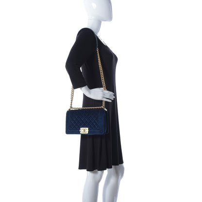 Chanel Velvet Quilted Medium Boy Flap Dark Blue 2 of 11