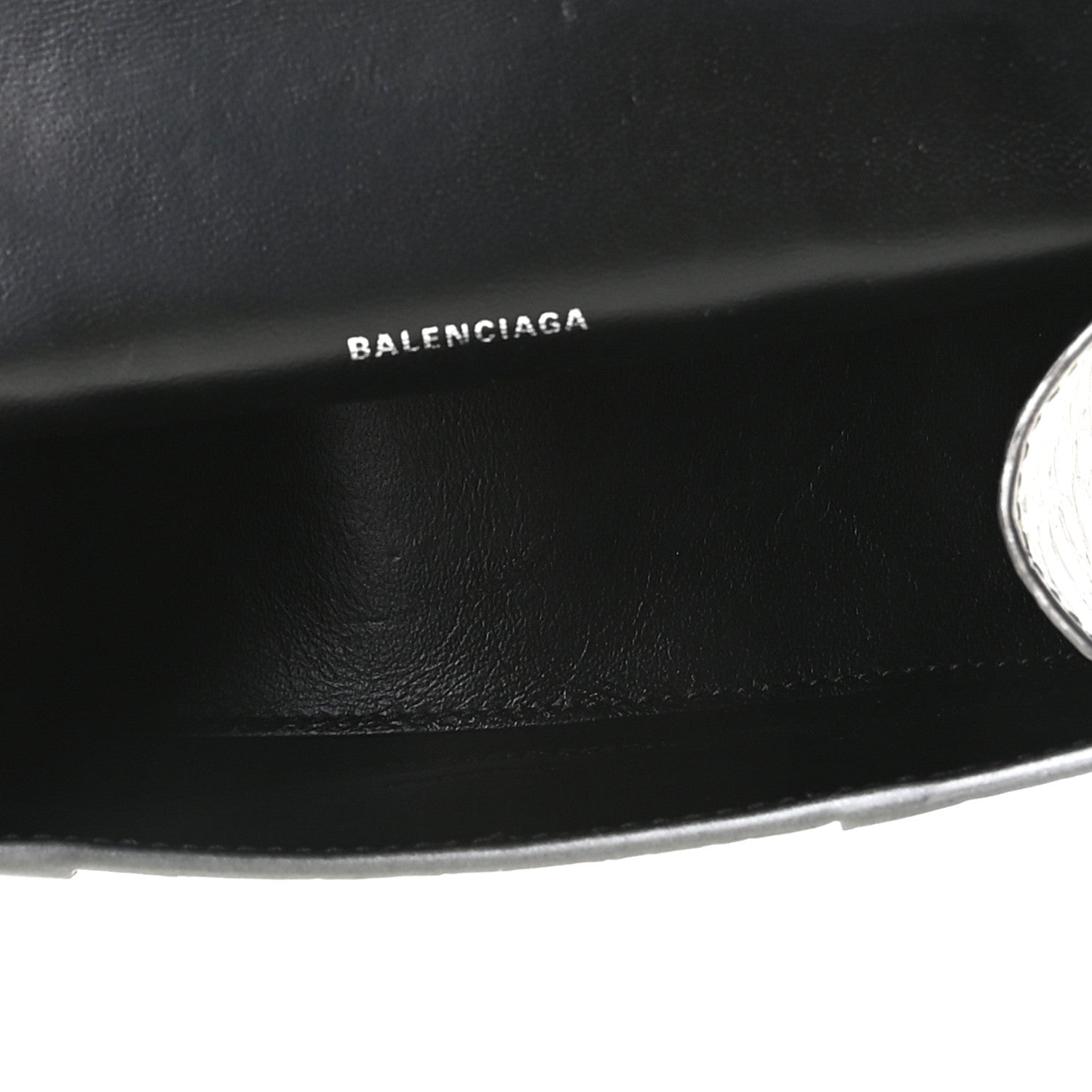 Balenciaga Shiny Calfskin Crocodile Embossed Hourglass Top Handle Bag XS Silver 8 of 8