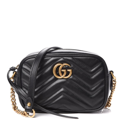 Gucci Calfskin Matelasse Mini GG Marmont Chain Shoulder Bag Black 1 of 11