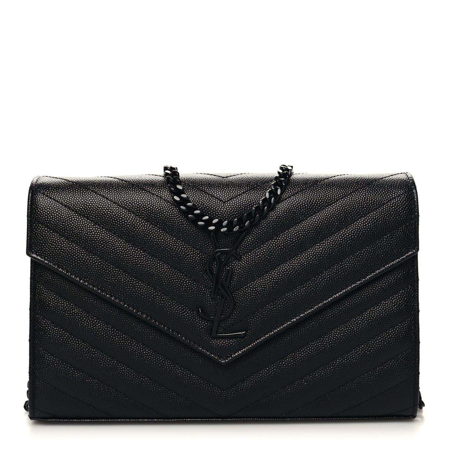 Grain De Poudre Matelasse Chevron Monogram Monochrome Chain Wallet Black