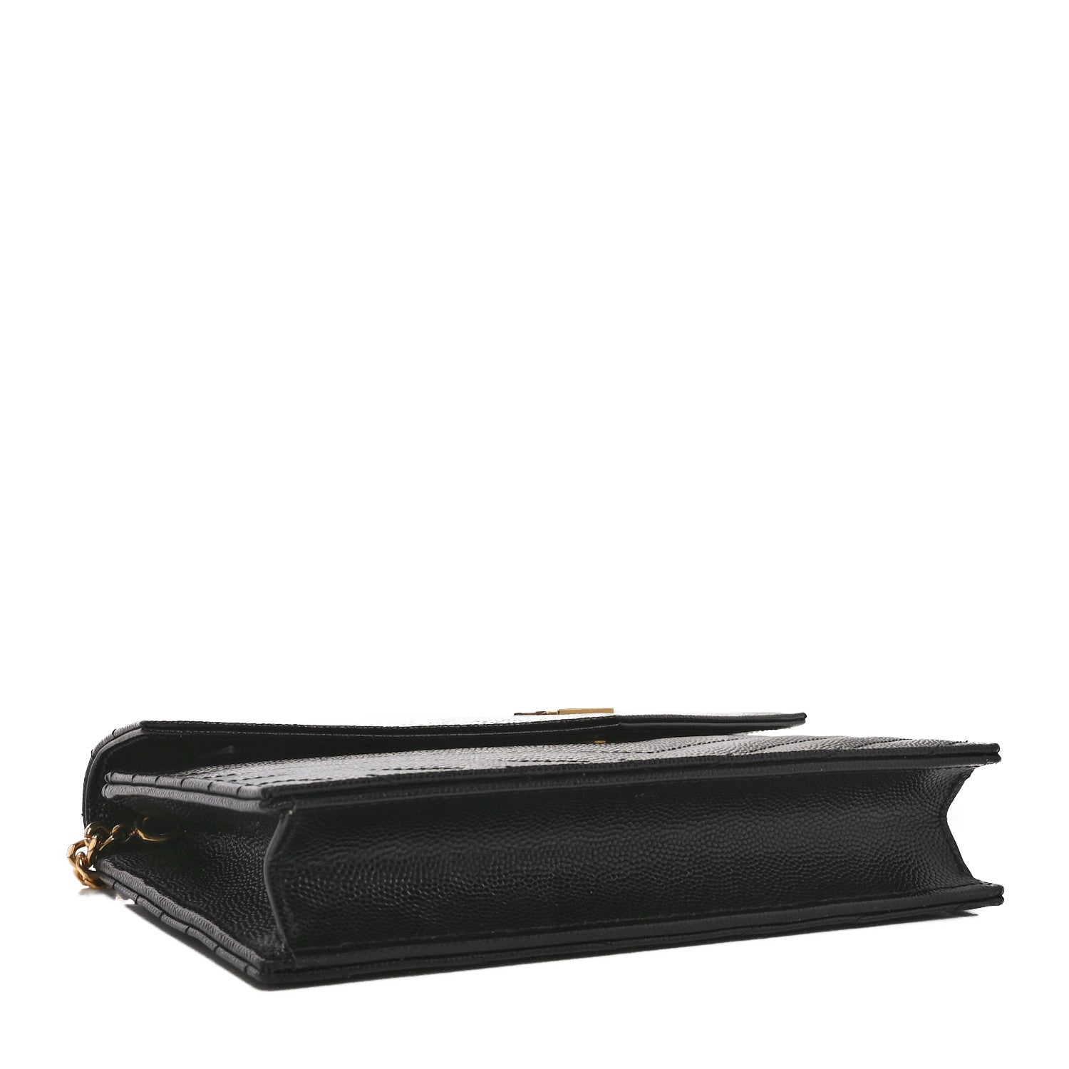 Saint Laurent Grain De Poudre Matelasse Chevron Monogram Envelope Chain Wallet Black 4 of 10