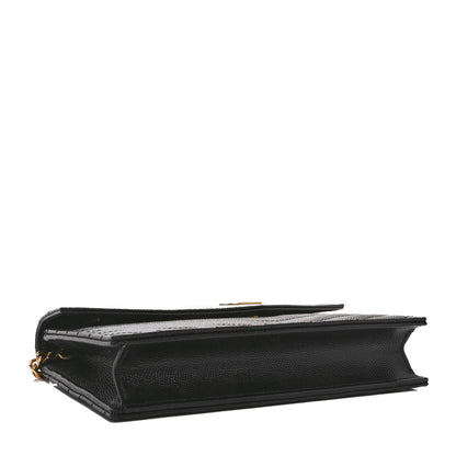 Saint Laurent Grain De Poudre Matelasse Chevron Monogram Envelope Chain Wallet Black 4 of 10