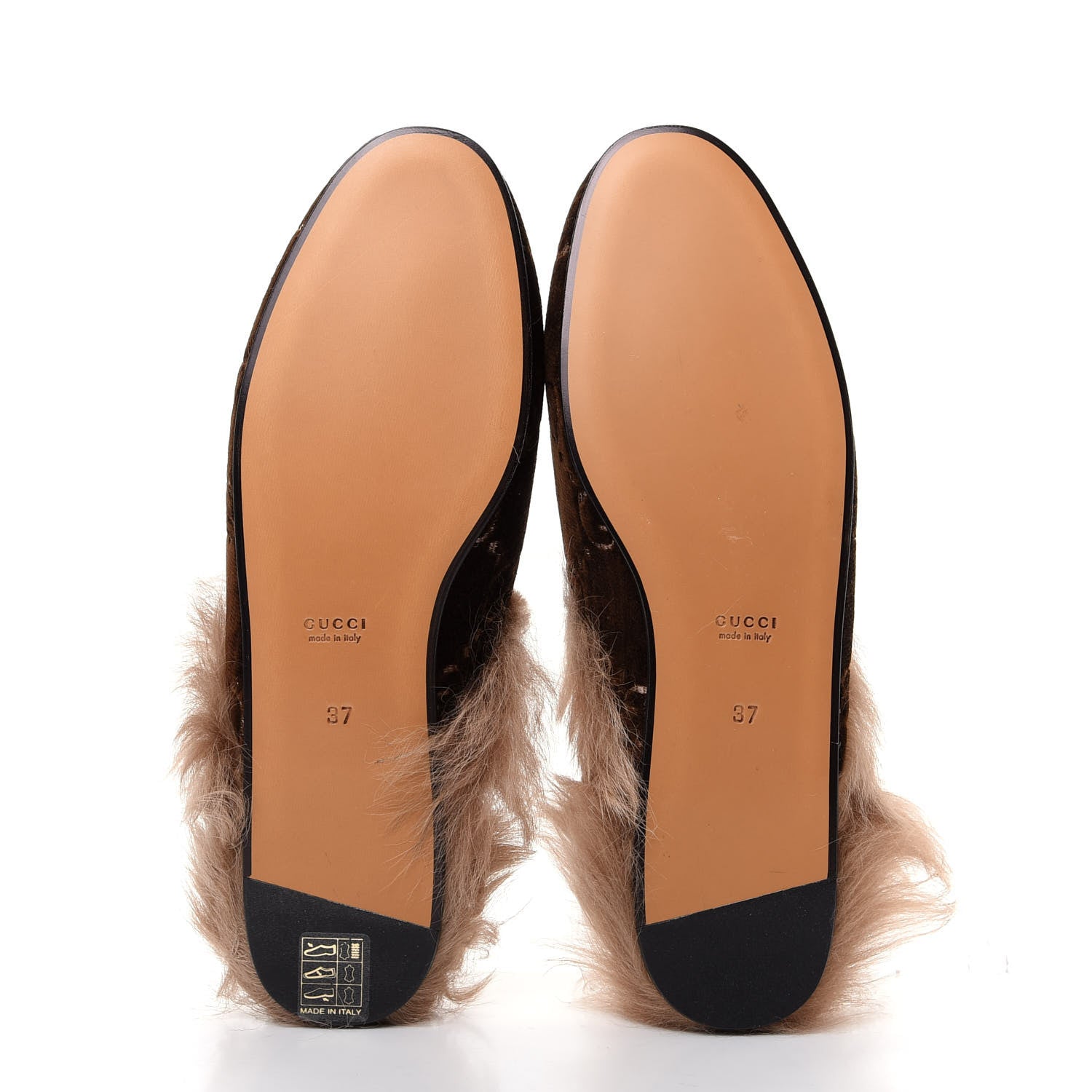 Gucci Velvet GG Monogram Fur Womens Princetown Slippers 37 Brown Black Natural 6 of 10