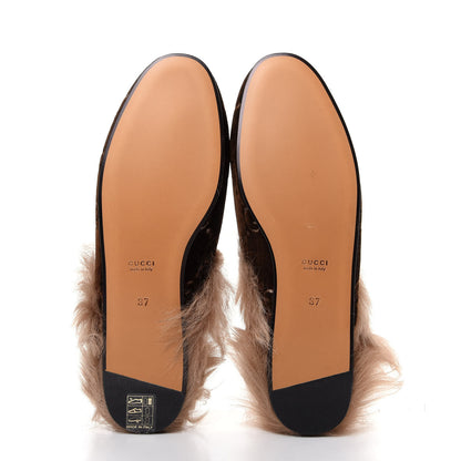 Gucci Velvet GG Monogram Fur Womens Princetown Slippers 37 Brown Black Natural 6 of 10