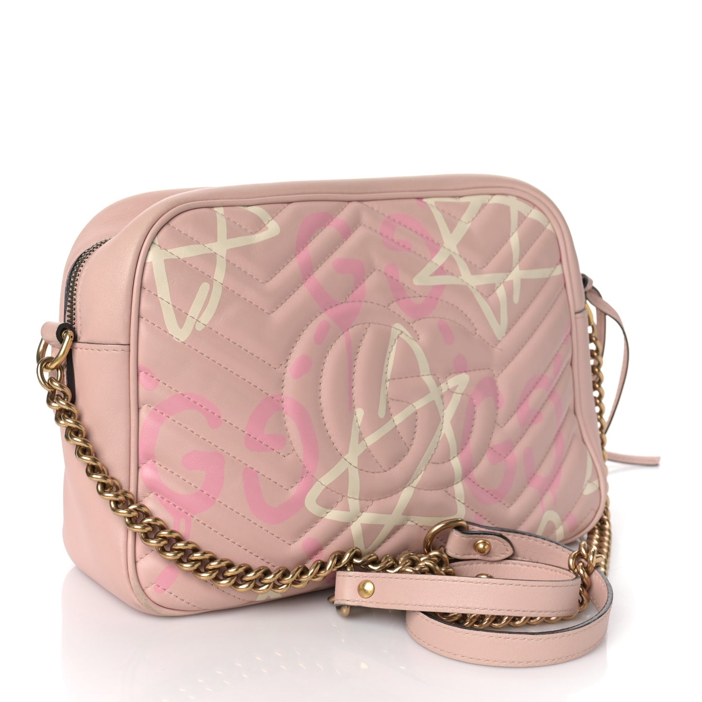 Calfskin Matelasse GucciGhost Medium GG Marmont Chain Shoulder Bag Perfect Pink Rosa Ivory