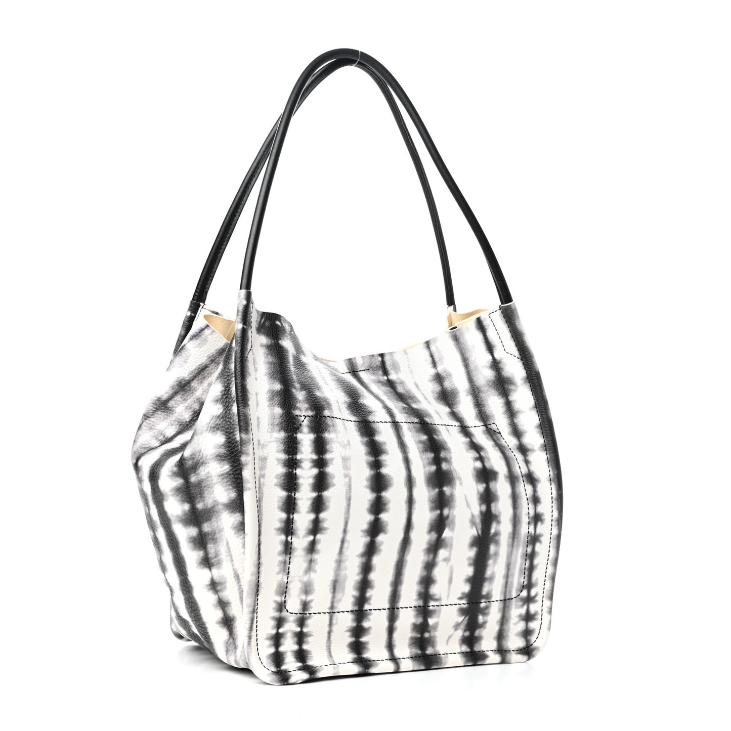 Grained Calfskin Large Tie Dye Tote Black White