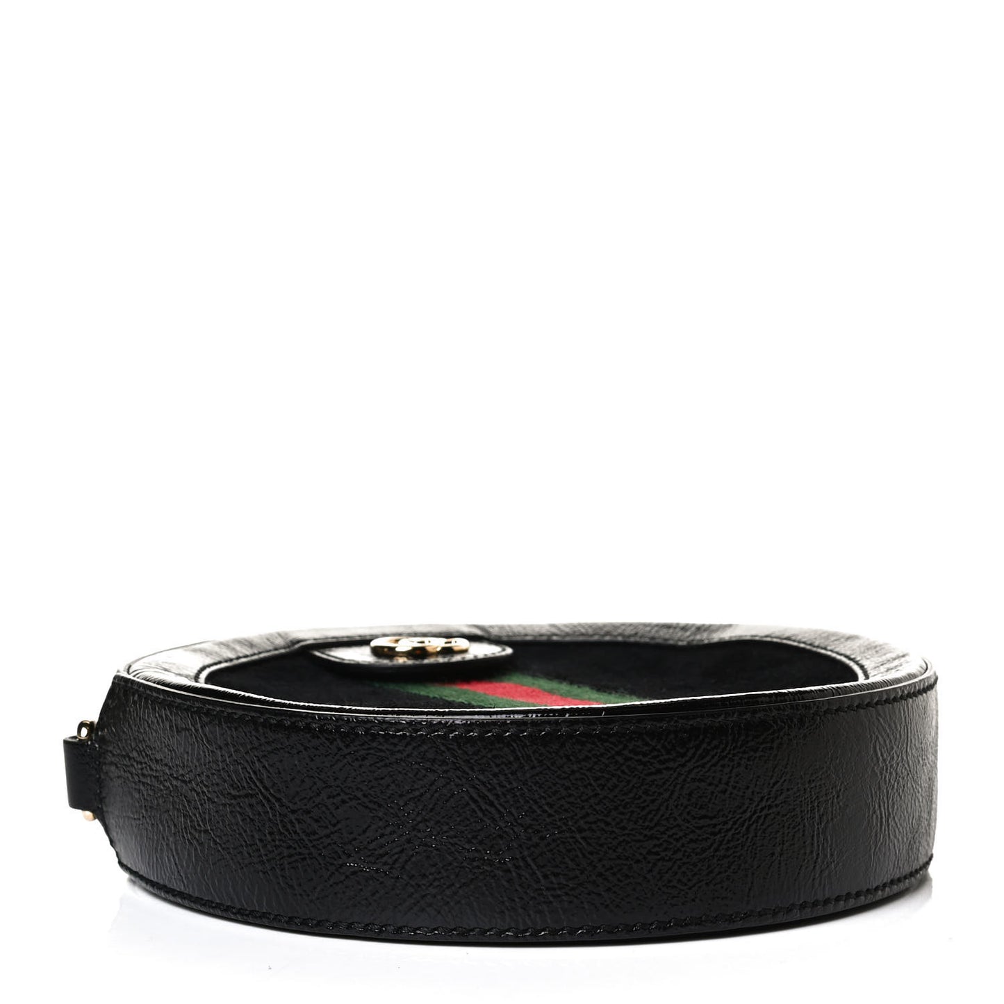 Suede Patent Web Mini Ophidia Round Shoulder Bag Black