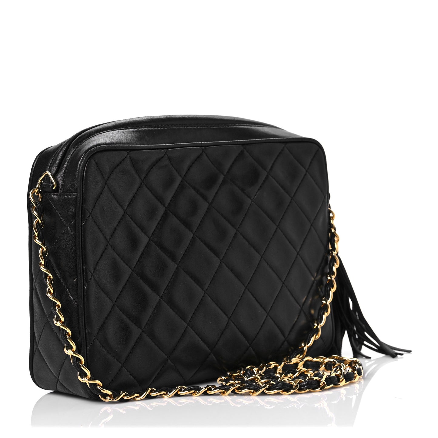 Lambskin Quilted CC Tassel Camera Case Black