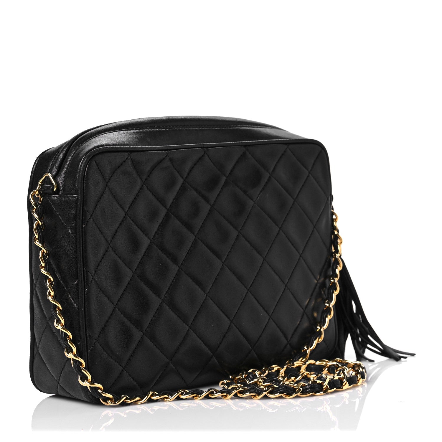 Chanel Lambskin Quilted CC Tassel Camera Case Black 3 of 8