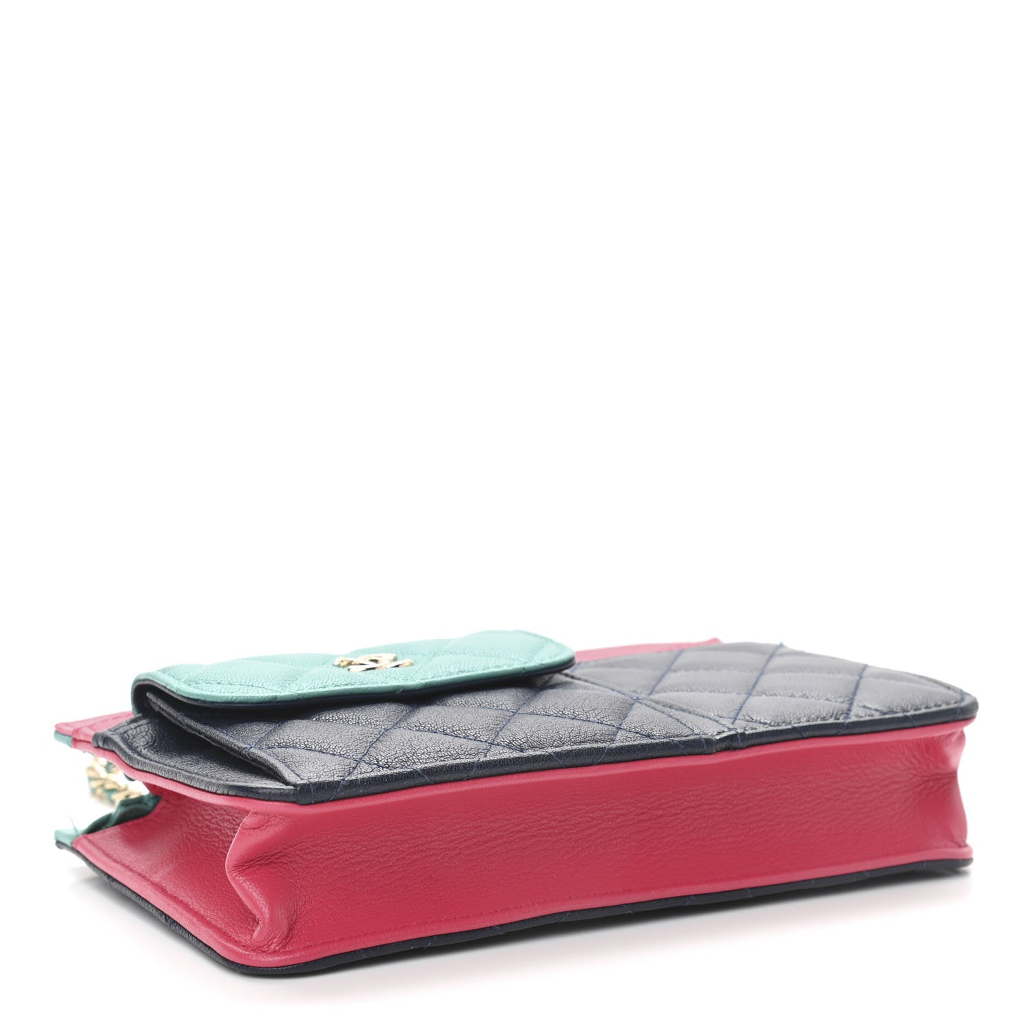 Chanel Goatskin Quilted Tri-Color In & Out Chain Wallet Navy Turquoise Pink 4 of 12