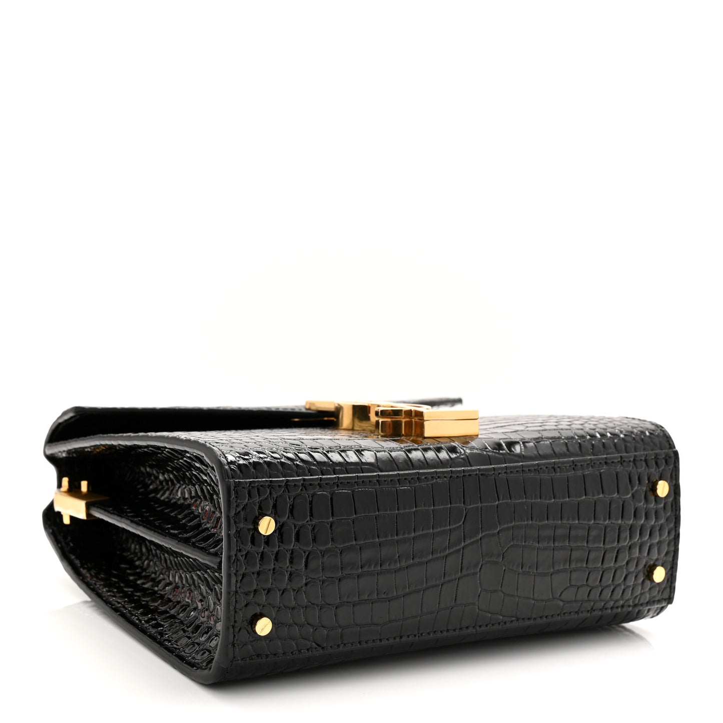 Calfskin Crocodile Embossed Mini Classic Monogram Cassandra Top Handle Black
