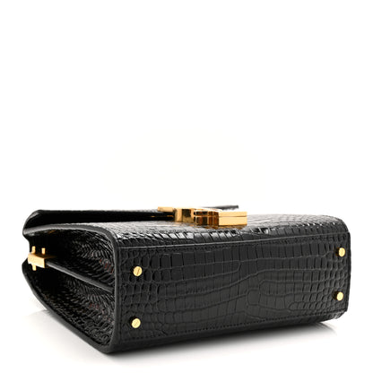 Saint Laurent Calfskin Crocodile Embossed Mini Classic Monogram Cassandra Top Handle Black 4 of 9