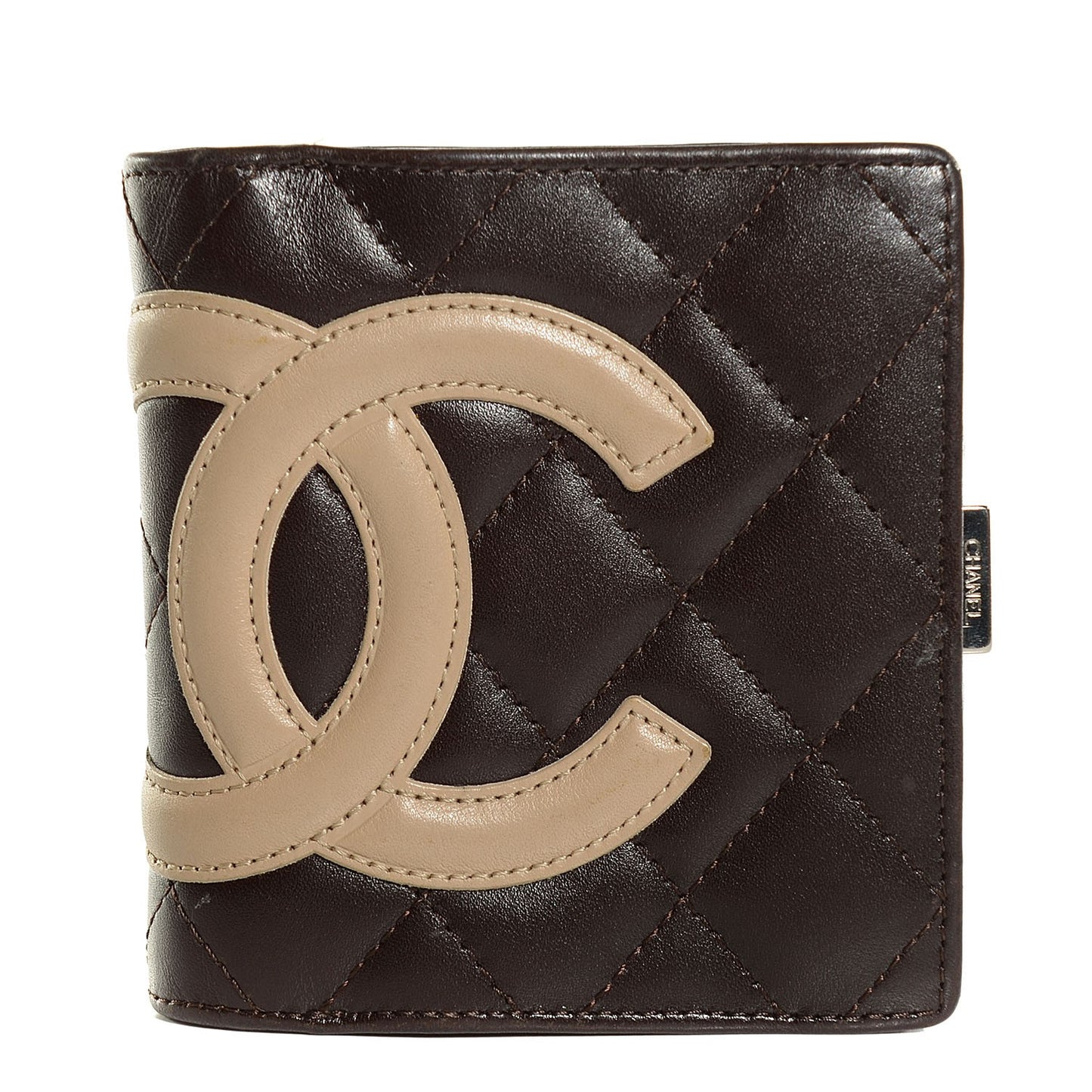 Calfskin Quilted Cambon Bi-fold Wallet Brown