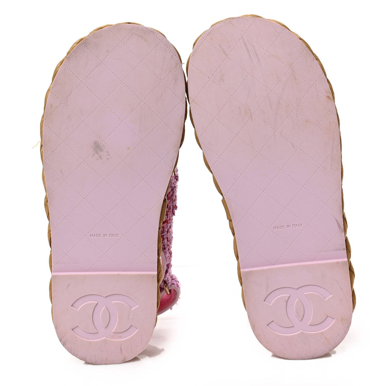 Chanel Tweed Patent Calfskin Velcro Dad Sandals 37 Light Purple Pink Red 5 of 7