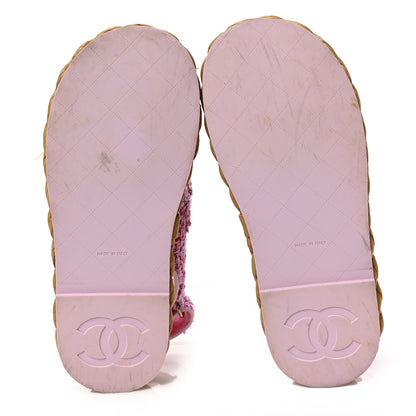 Chanel Tweed Patent Calfskin Velcro Dad Sandals 37 Light Purple Pink Red 5 of 7