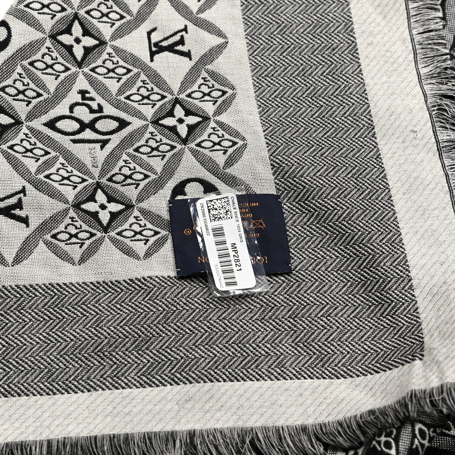 Louis Vuitton Silk Wool Jacquard Since 1854 Monogram Shawl Gray 2 of 3