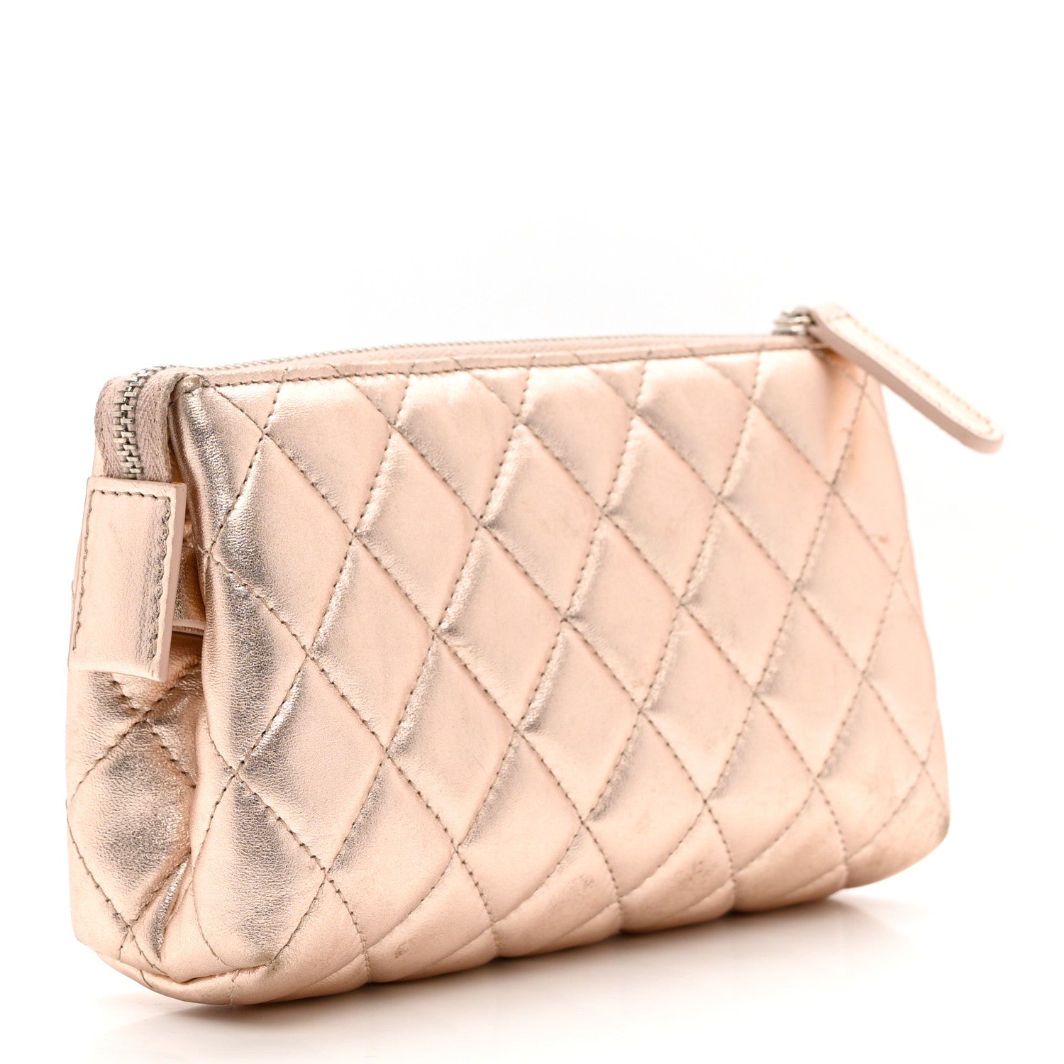 Chanel Metallic Lambskin Quilted Cosmetic Pouch Light Pink 3 of 9