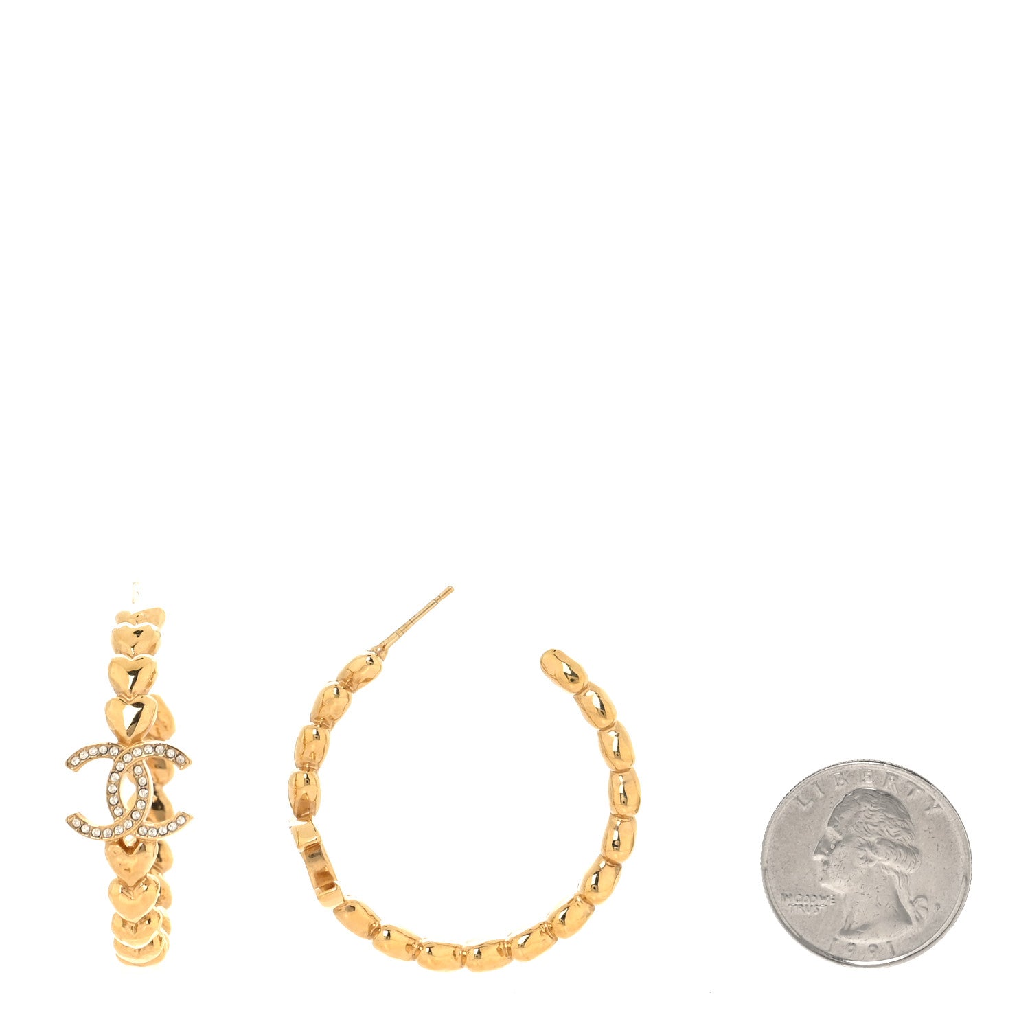 Chanel Crystal Heart CC Hoop Earrings Gold 2 of 4