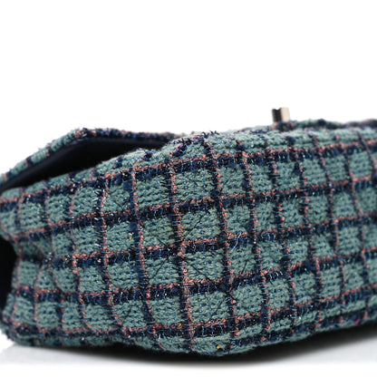 Chanel Tweed Quilted Mini Rectangular Flap Green Navy Dark Beige 9 of 10