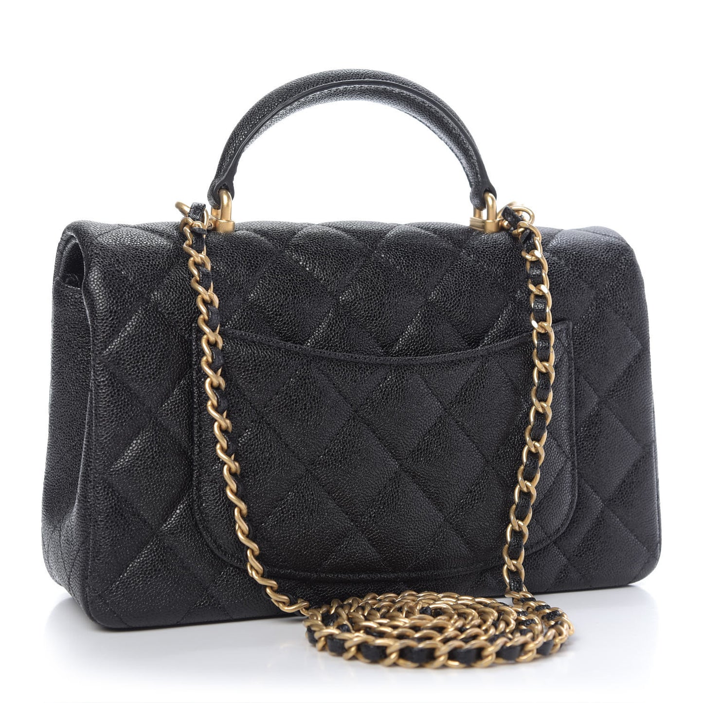 Caviar Quilted Mini Top Handle Rectangular Flap Black