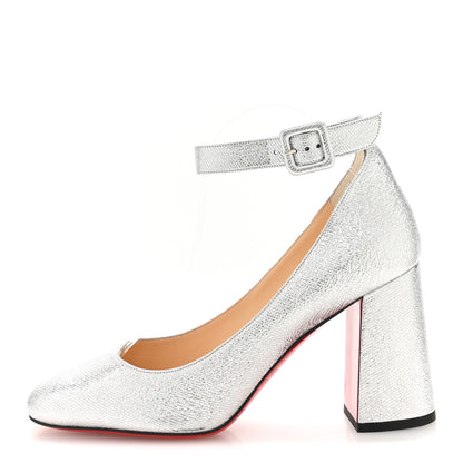 Christian Louboutin Metallic Textured Calfskin Soval 85 Pumps 40 Silver 1 of 8