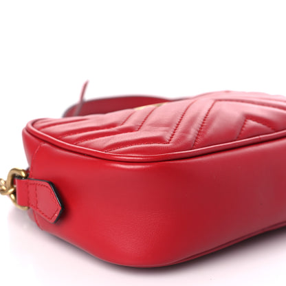 Gucci Calfskin Matelasse Mini GG Marmont Chain Shoulder Bag Hibiscus Red 8 of 9
