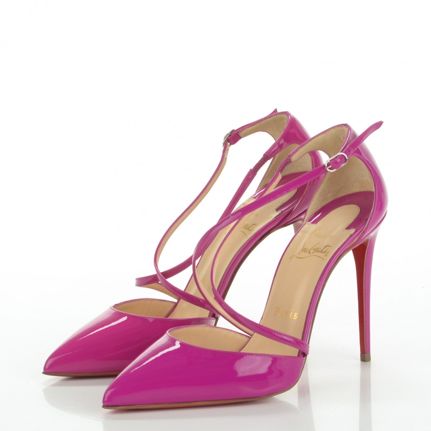 Christian Louboutin Patent Cross Blake 100 Pumps 37.5 Rose Indien 3 of 7