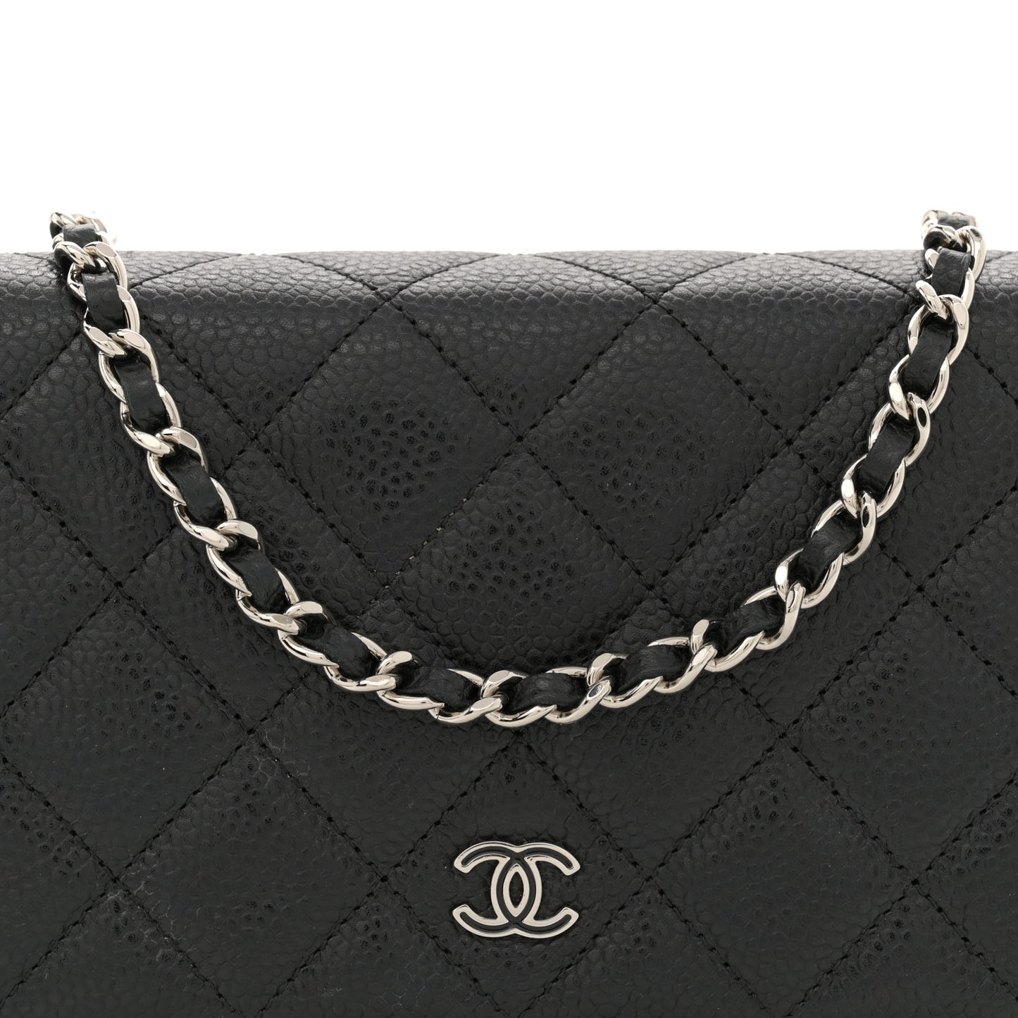 Caviar Quilted Wallet on Chain WOC Black