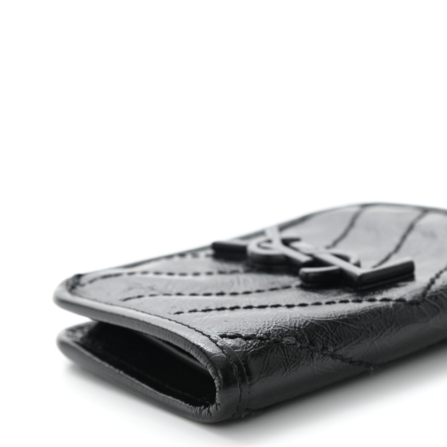 Crinkled Calfskin Matelasse Monogram Niki Card Holder Black
