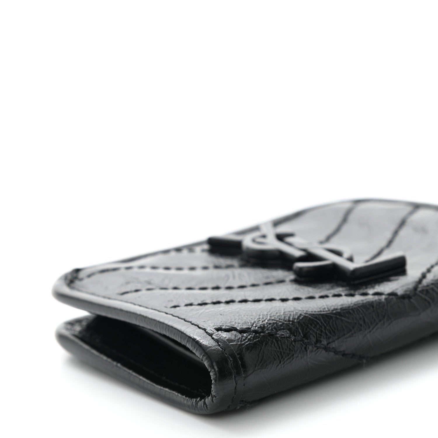 Saint Laurent Crinkled Calfskin Matelasse Monogram Niki Card Holder Black 8 of 9