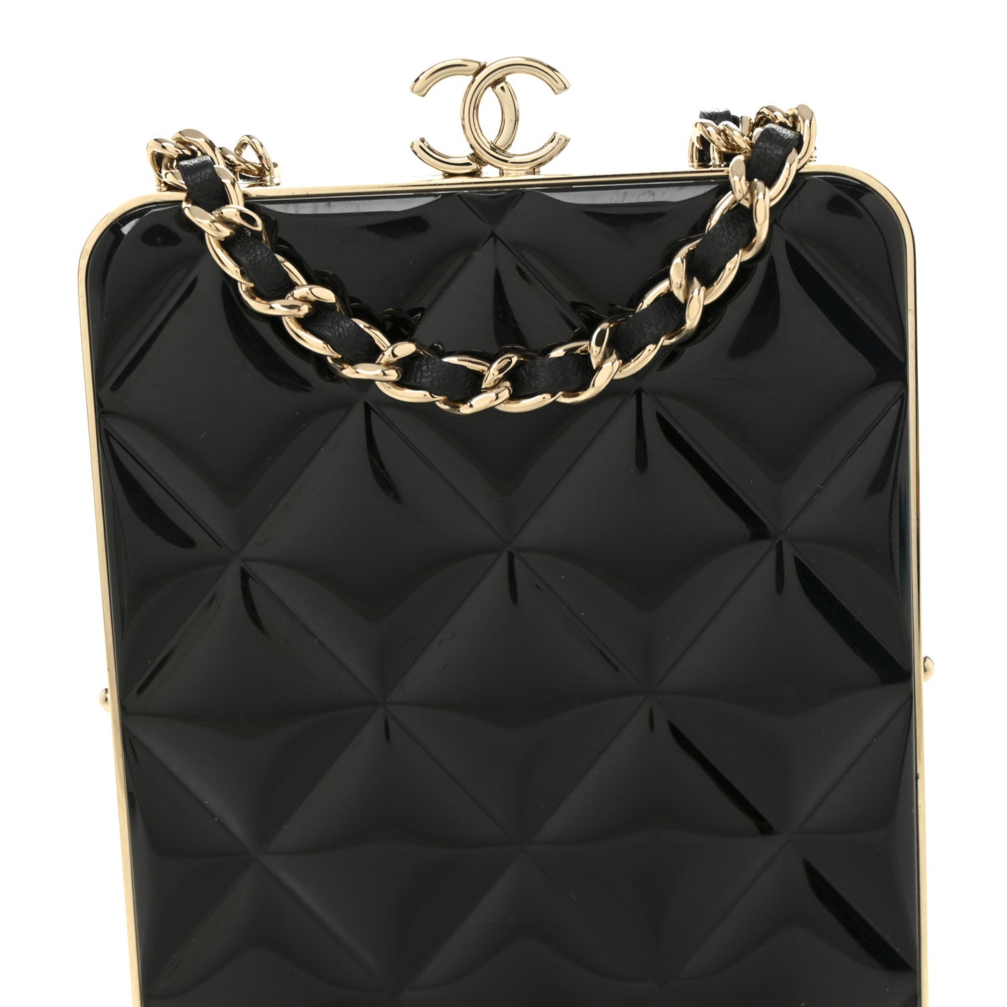 Lambskin Plexi Quilted CC Evening Clutch With Chain Black