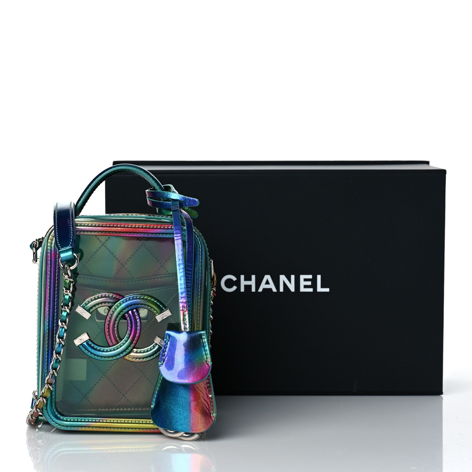 Chanel PVC Patent Calfskin Patent Lambskin Vertical Vanity Case Green 9 of 9