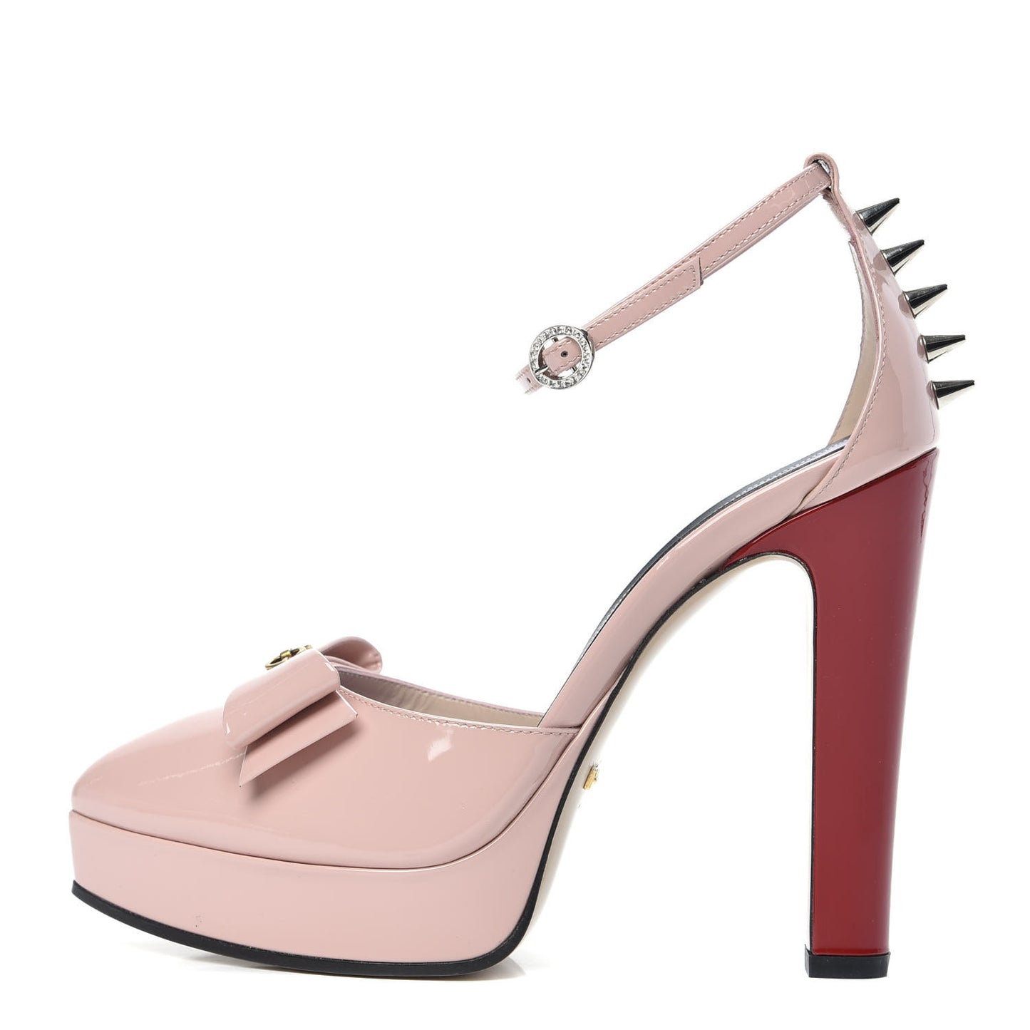Patent Crystal GG Bow Sadie Spike Ankle Strap d'Orsay Platform High Heel Pumps 37 Perfecct Pink