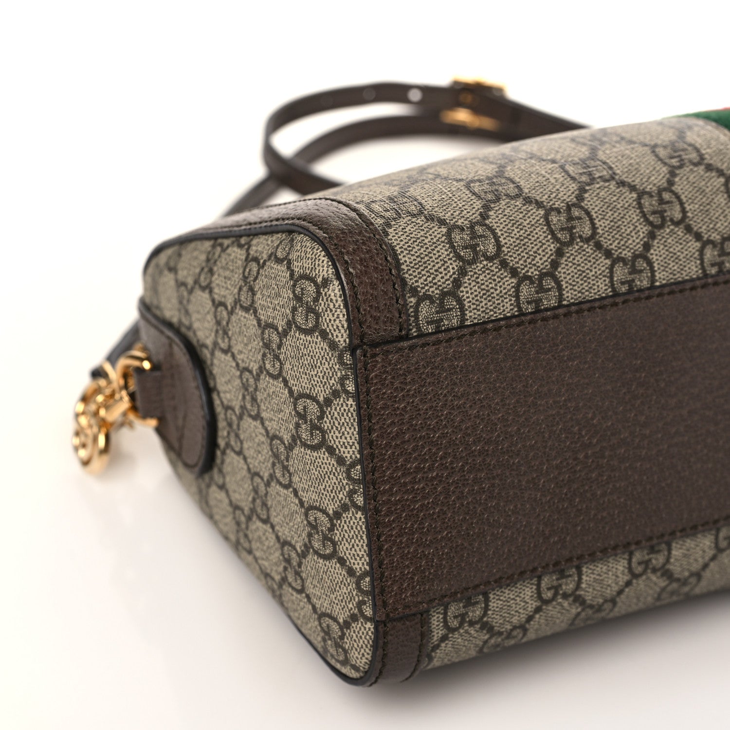 Gucci GG Supreme Monogram Textured Dollar Calfskin Web Medium Ophidia Boston Beige Ebony New Acero 9 of 10