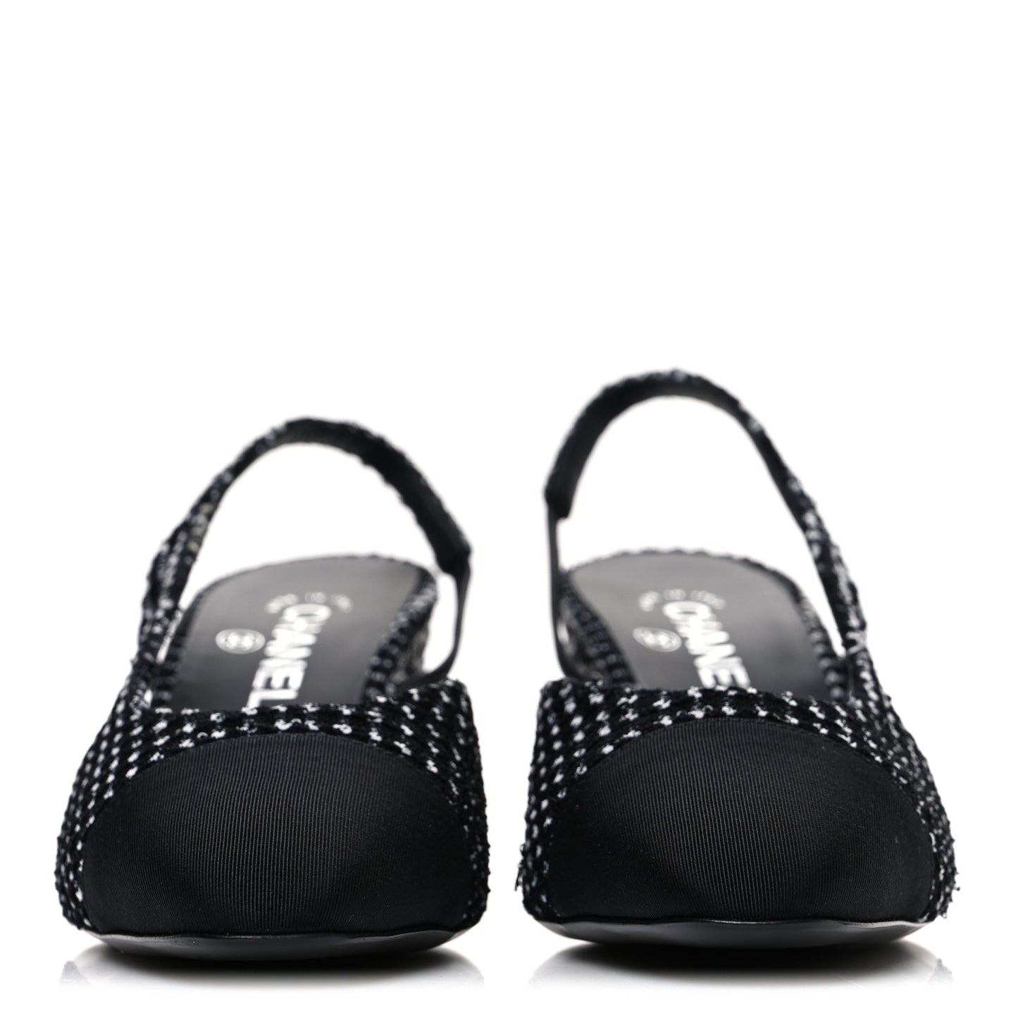 Tweed Grosgrain Cap Toe CC Slingback Pumps 40.5 Black White