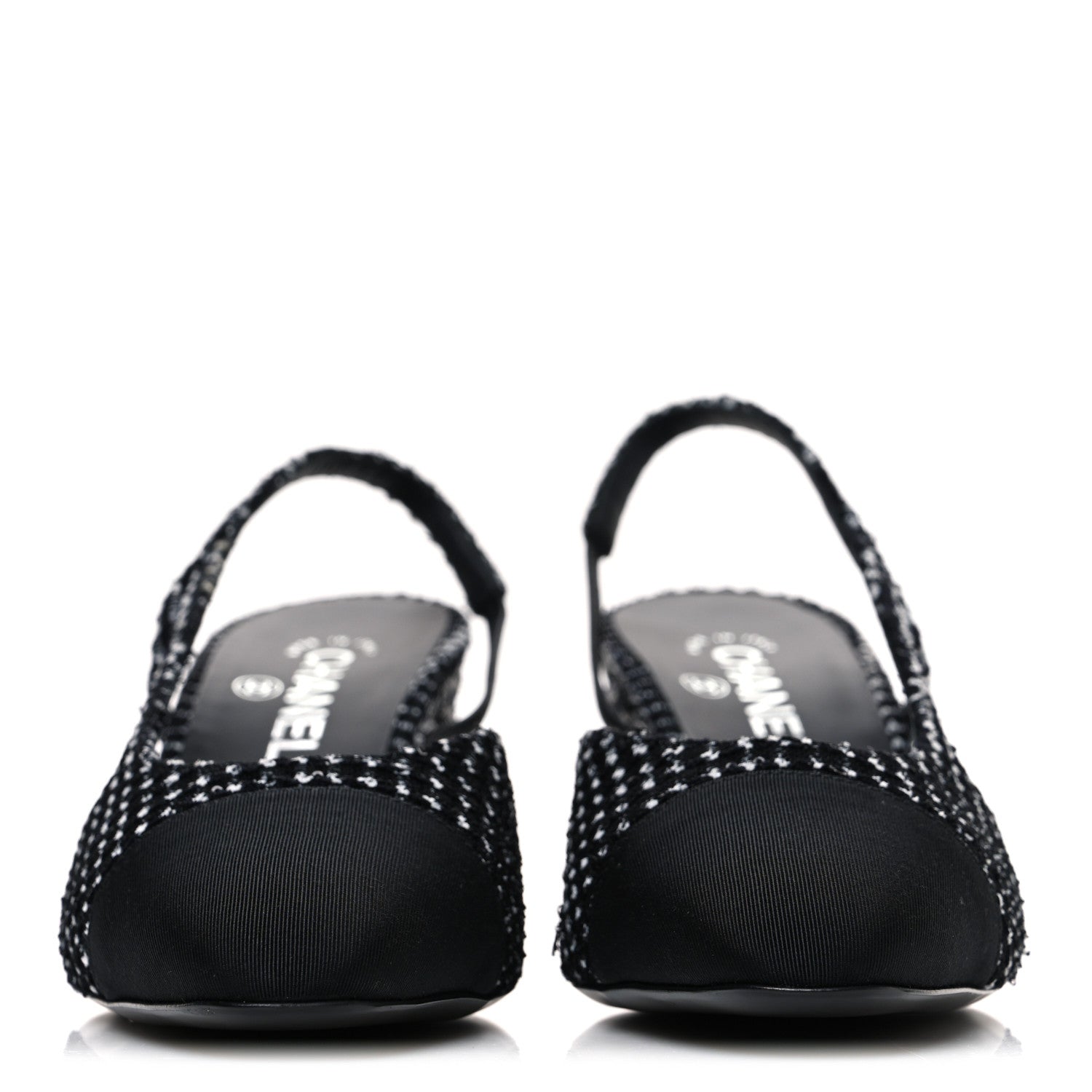 Chanel Tweed Grosgrain Cap Toe CC Slingback Pumps 40.5 Black White 3 of 11