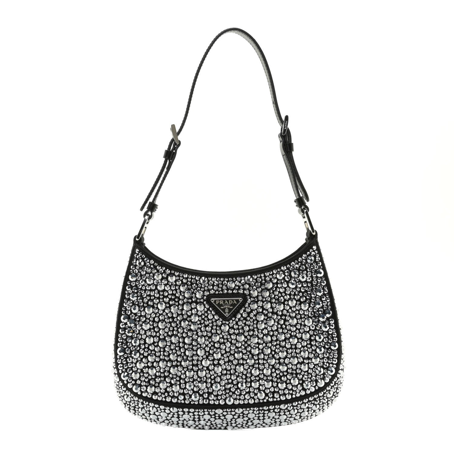 Prada Satin Crystal Cleo Adjustable Strap Shoulder Bag Metal 1 of 9